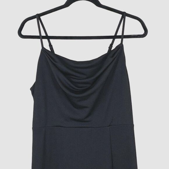 Birdy Grey Ash Maxi Dress Sz L Black Cowl Neck Crepe Bridesmaid Formal Goth - Picture 5 of 11